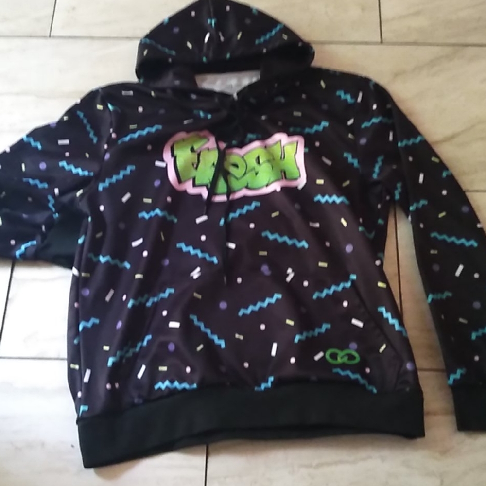 A black colorful hoodie